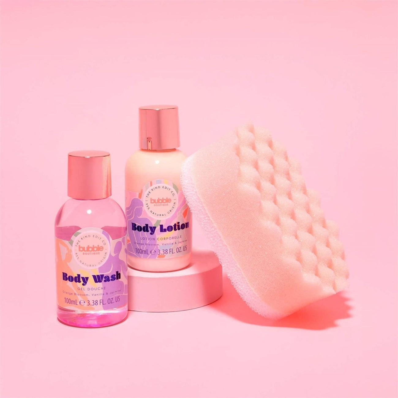 The Kind Edit Co. Bubble Boutique Lather & Soak Gift Set 100ml Body Wash + 100ml Body Lotion + Sponge