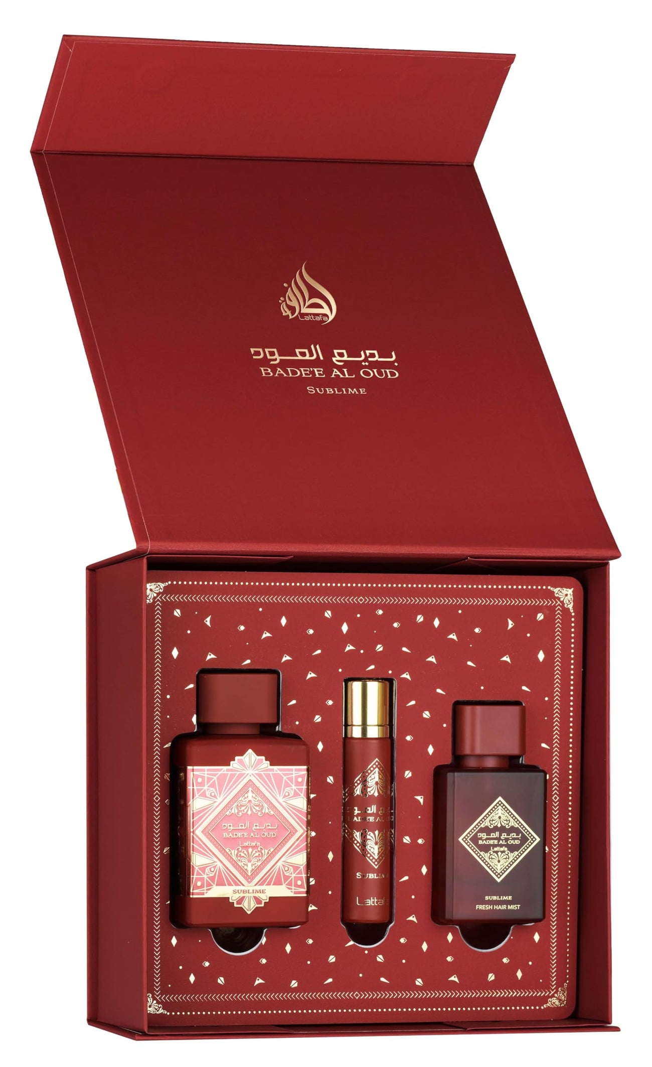 Lattafa Perfumes Bade'e Al Oud Amethyst Gift Set 100ml EDP + 200ml Body Spray + 50ml Hair Mist