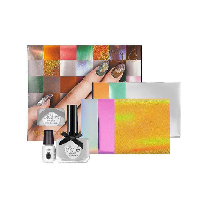 Ciaté Very Colourfoil Manicure Wonderland Gift Set 13.5ml Cream Soda Nail Polish 30x Metallic Foil Sheets in 6 Shades + 5ml Foil Fix Glue + Nail Wheel