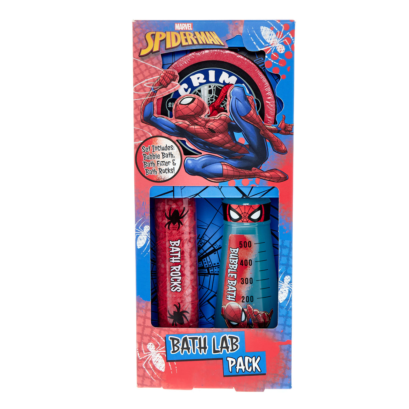 Marvel Spiderman Lab Pack Gift Set 100g Bath Fizzer + 50g Bath Rocks + 115ml Bubble Bath
