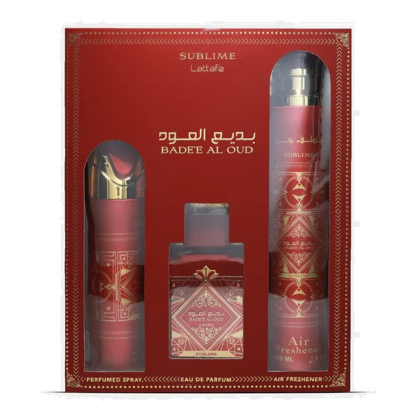 Lattafa Perfumes Bade'e Al Oud Sublime Gift Set 100ml EDP + 200ml Perfumed Body Spray + 300ml Air Freshener