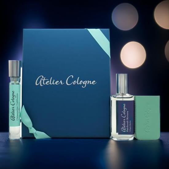 Atelier Cologne Gift Set 30ml Patchouli Riviera Cologne Absolue (Pure Perfume) + 10ml Clémentine California Cologne Absolue (Pure Perfume) + Leather Case