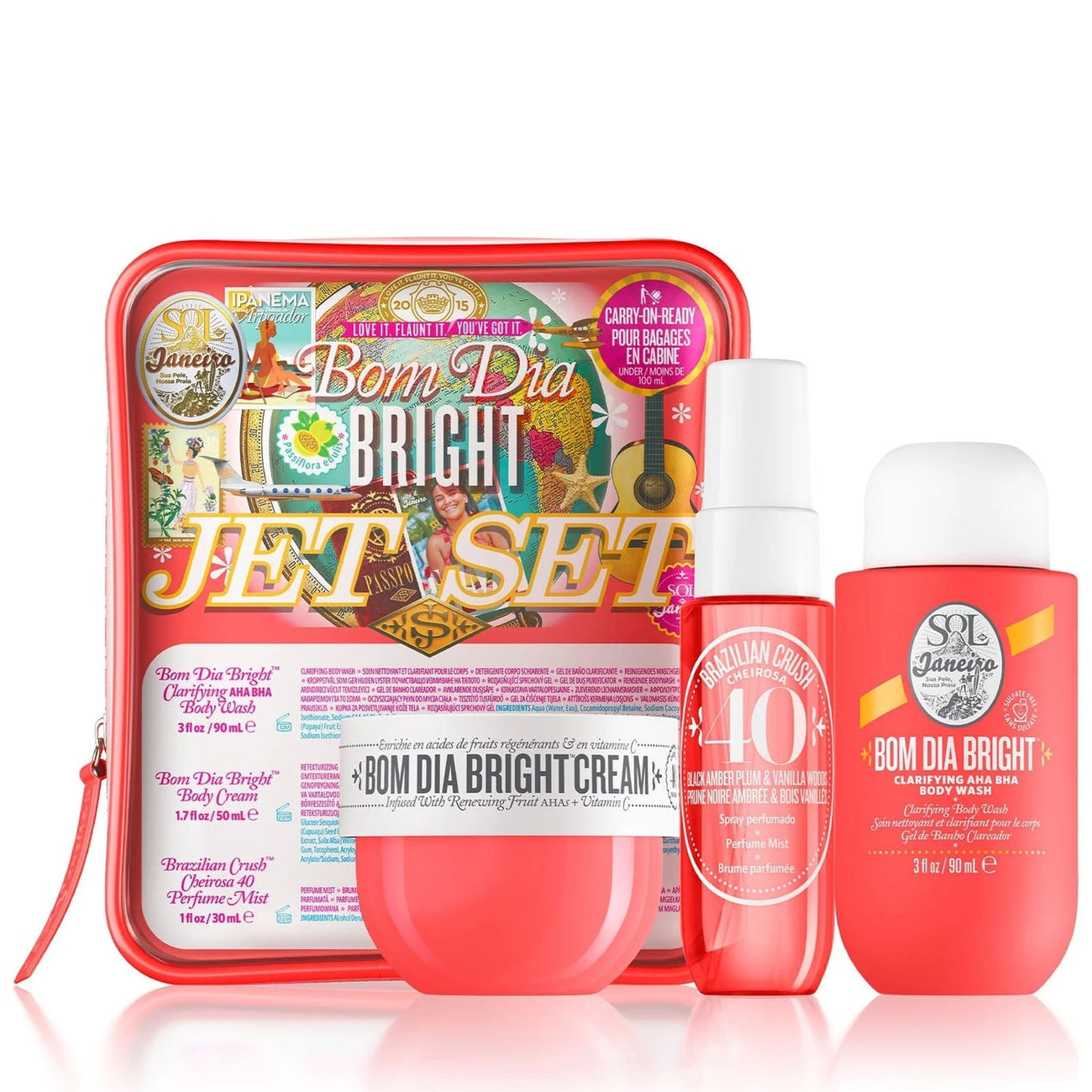 Sol De Janeiro Bom Dia Jet Set - Bom Dia Clarifying Body Wash 90ml + Bom Dia Bright Cream 50ml + Brazilian Crush Cheirosa 40 - 30ml Perfume Mist