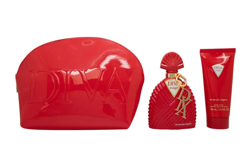 Emanuel Ungaro Diva Rouge Gift Set: EDP 100ml - Body Lotion 100ml - Pouch
